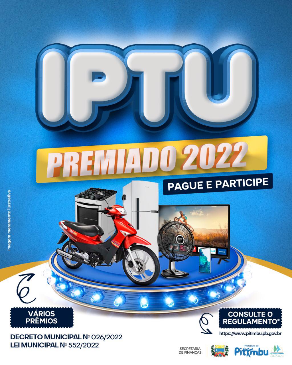 Prefeitura de Pitimbu lança campanha ‘IPTU Premiado’ e com sorteio de moto e eletrodomésticos